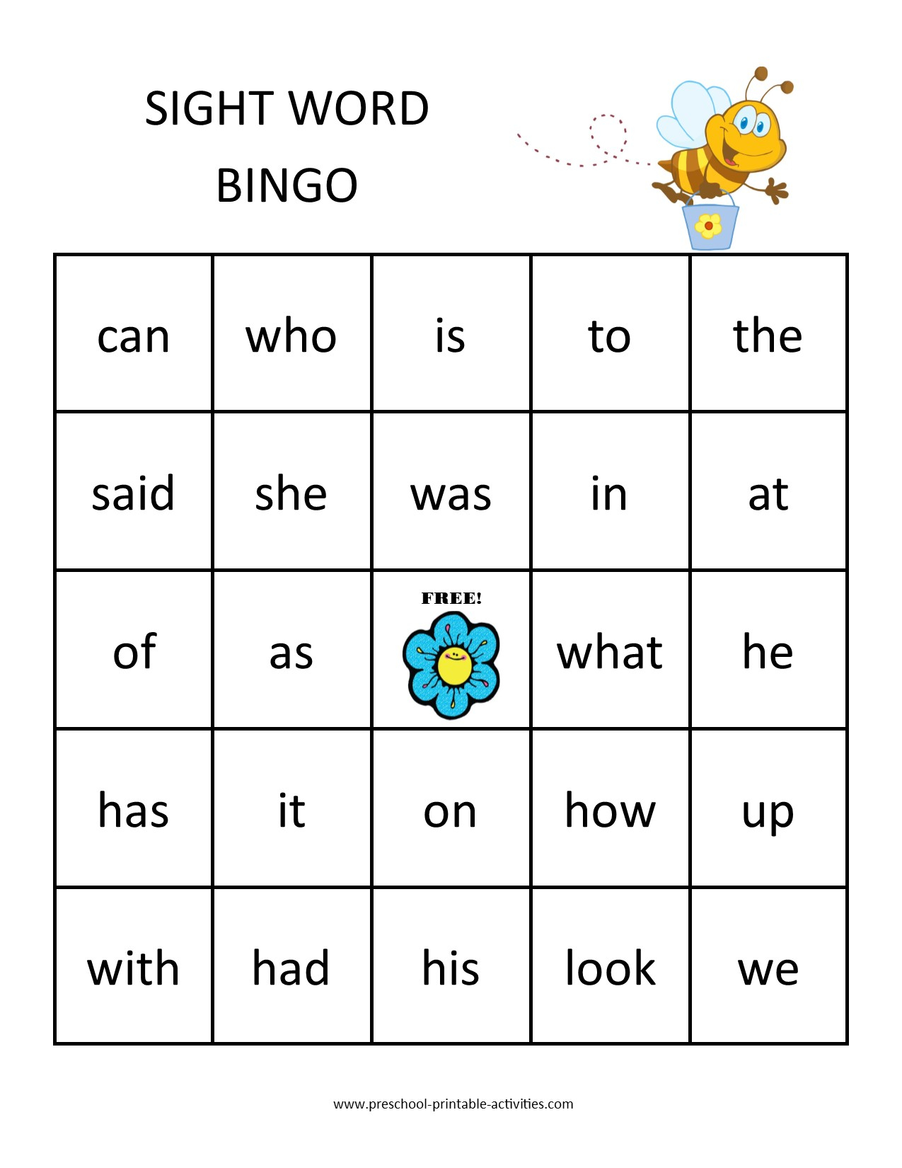 Sight Word Bingo Games