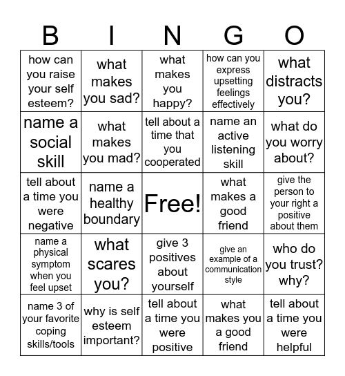 SOCIAL SKILLS Bingo Card SOCIAL SKILLS Bingo Card
