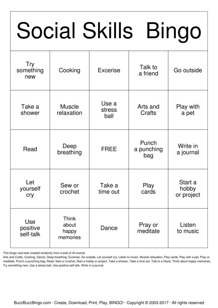 Social Skills Bingo Cards To Download Print And Customize 