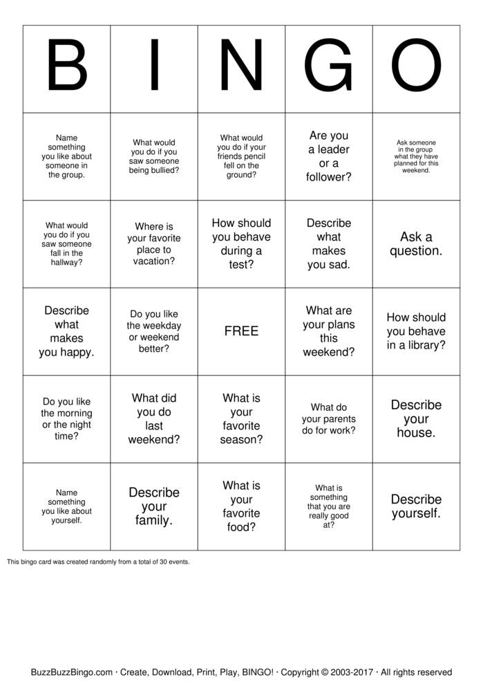 Social Skills Bingo Cards To Download Print And Customize 