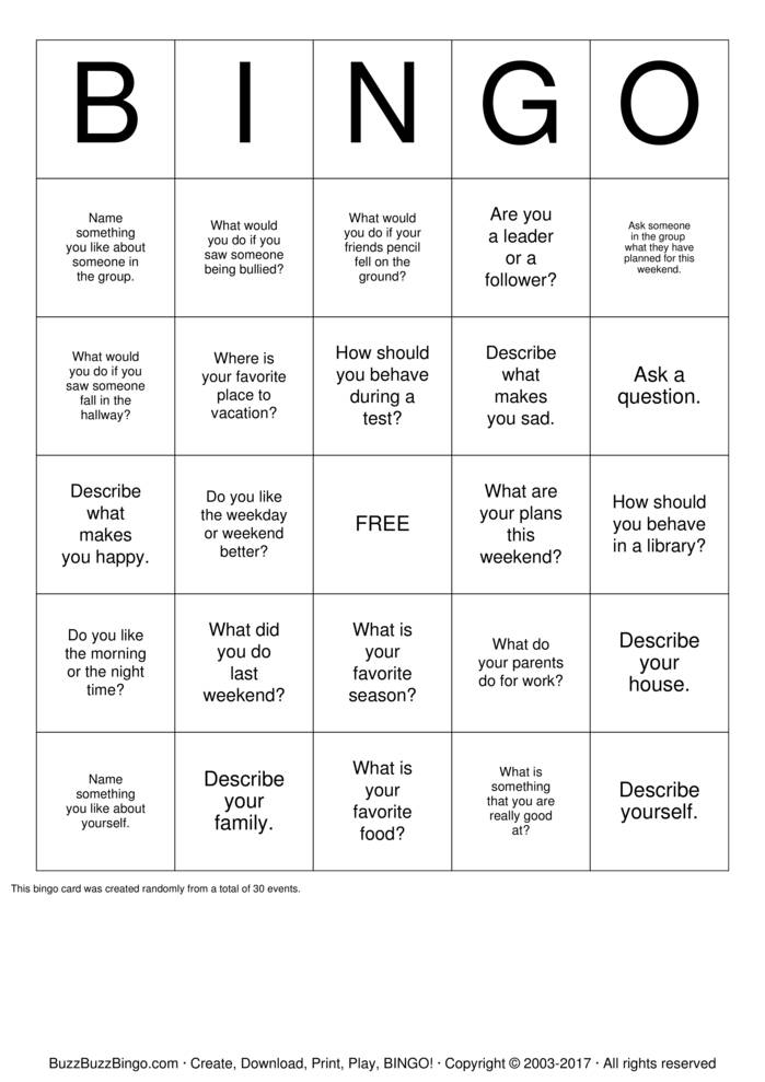 Social Skills Bingo Cards To Download Print And Customize