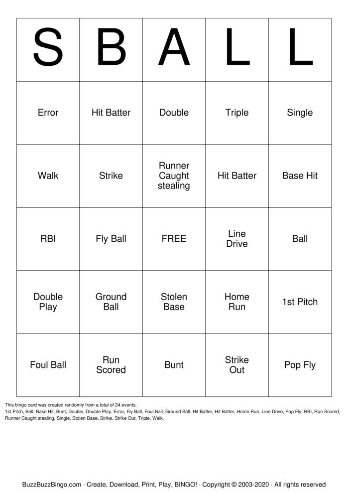 Softball Bingo Cards To Download Print And Customize 