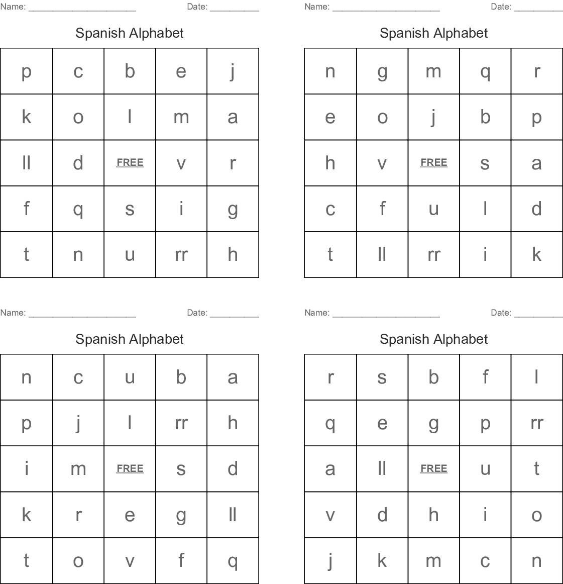 Spanish Bingo Alphabet El Alfabeto Espa ol Middle 