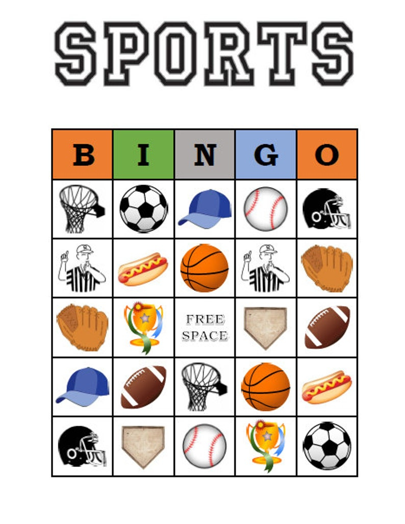 Sports Bingo 30 Printable Sports Baseball Football Soccer 