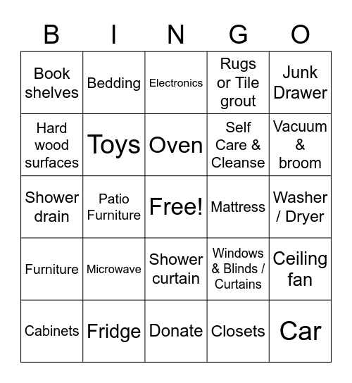 Spring Cleaning Bingo Card