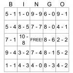 Subtraction Bingo Card