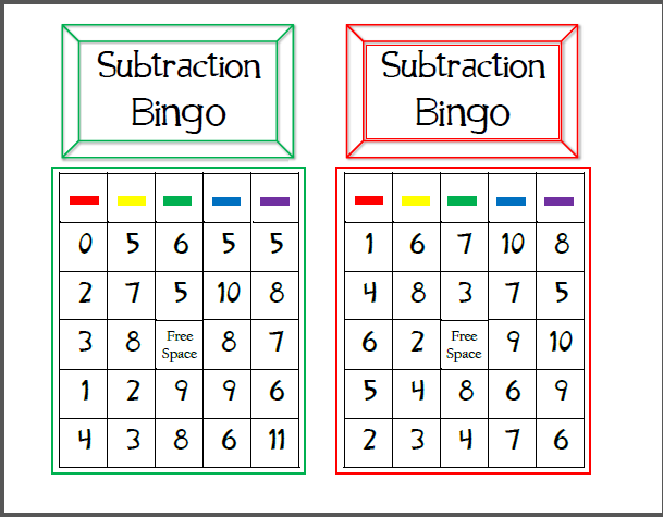 Subtraction Bingo Mamas Learning Corner