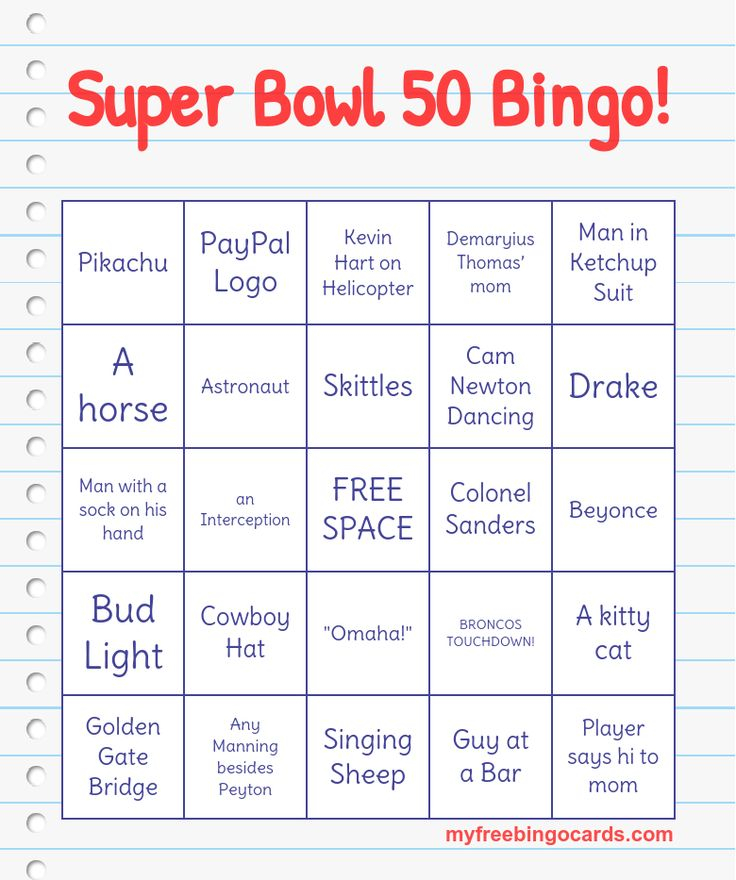 Super Bowl 50 Bingo Bingo Card Generator Bingo Cards 