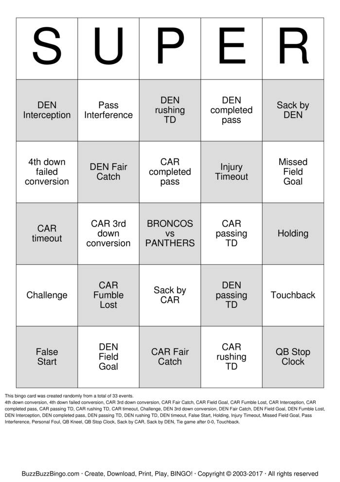 Super Bowl 50 Bingo Cards To Download Print And Customize 