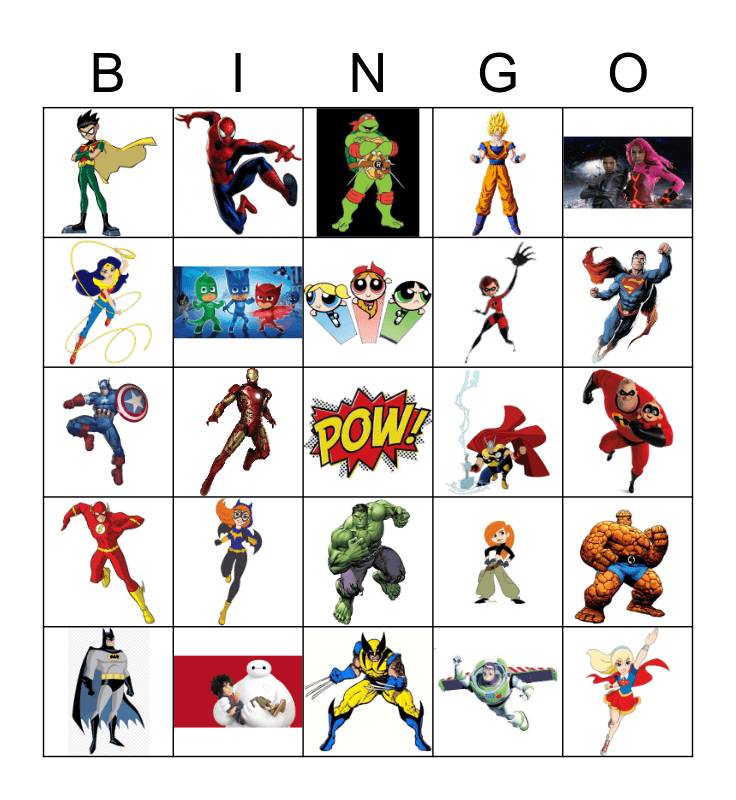 Superhero Bingo Card Superhero Bingo Card