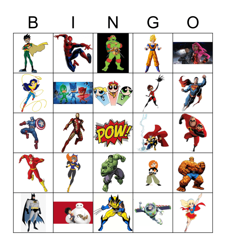 Superhero Bingo Card