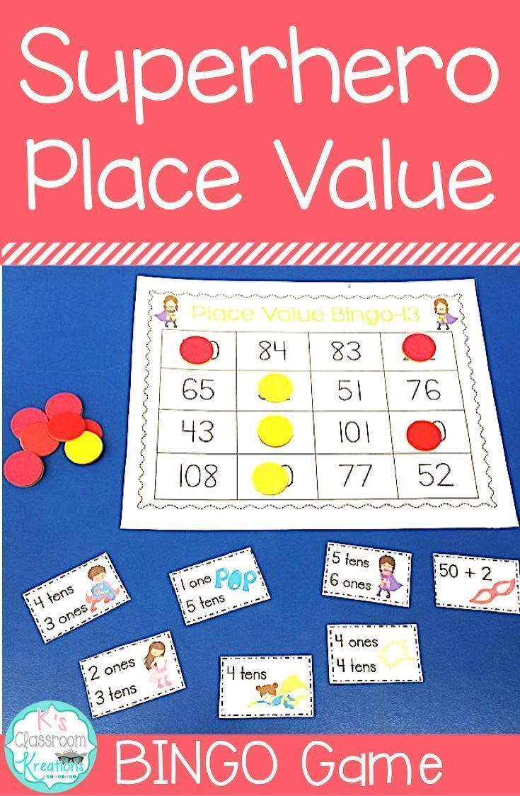 Superhero Place Value Bingo Game Place Values Tens 