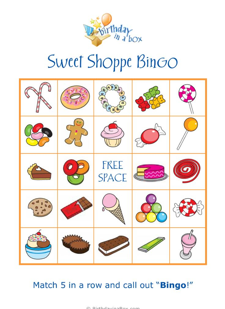 Sweet Shop Bingo free Printable Party Girls Birthday 