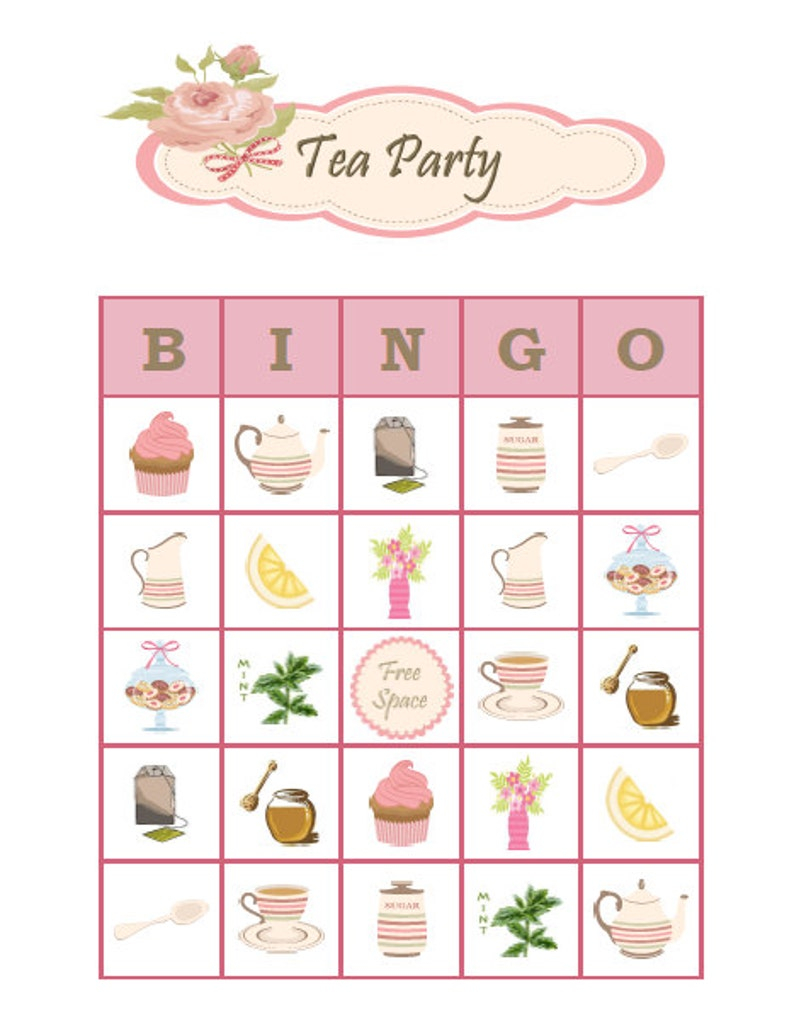 Tea Party Bingo 30 Printable Bingo Game Cards For Girls Etsy