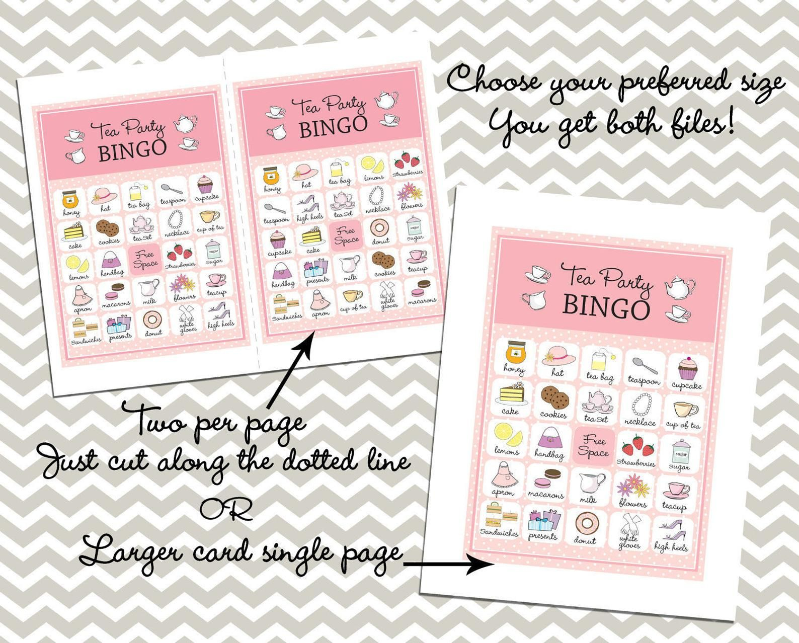 Tea Party Bingo In Pink 20 Unique Game Cards Printable 
