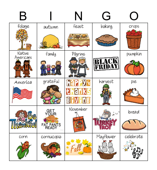 THANKSGIVING Bingo Card THANKSGIVING Bingo Card