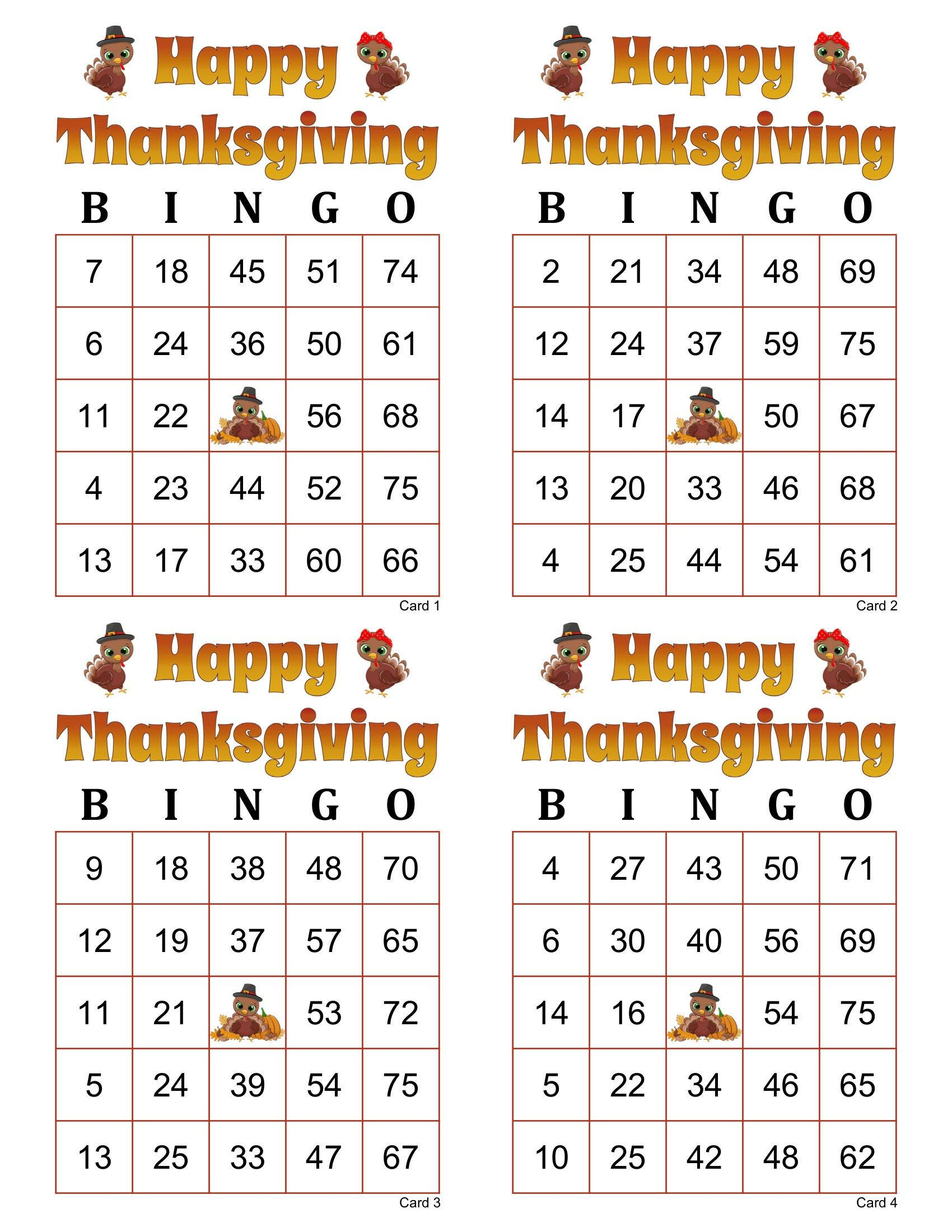 Thanksgiving Bingo Cards 1000 Cards 4 Per Page 