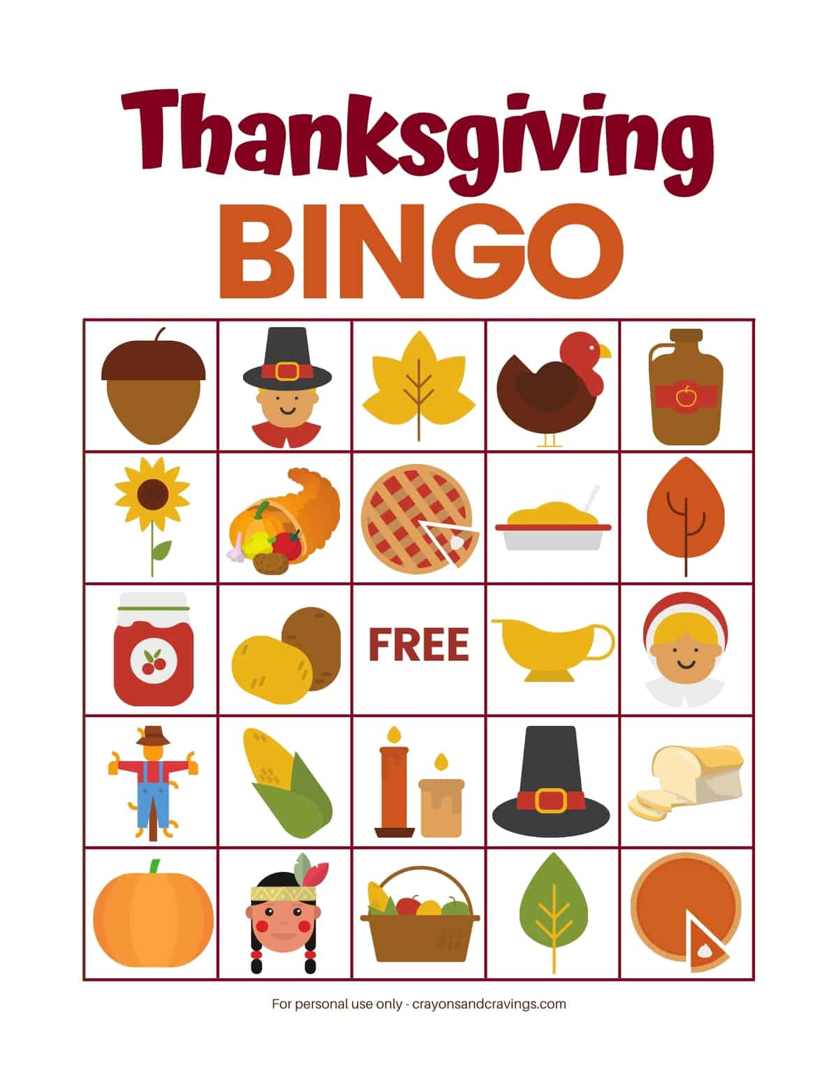 Thanksgiving Bingo Game FREE Printable 