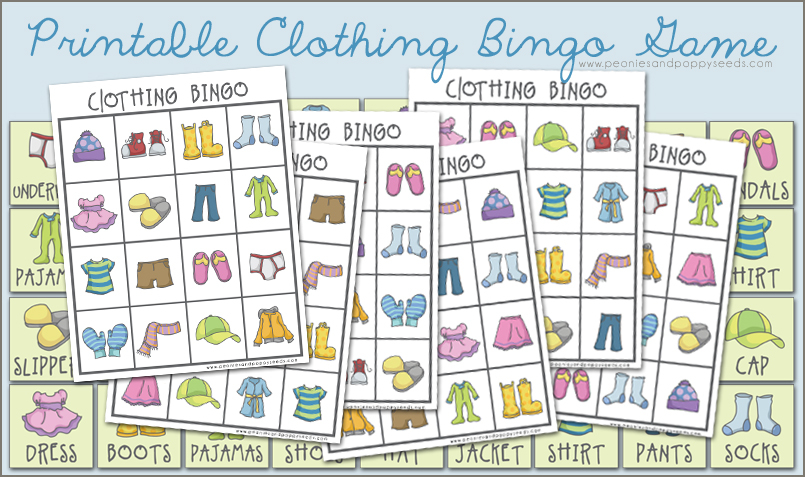 The Bingham Diaries Clothing Bingo Printable Game