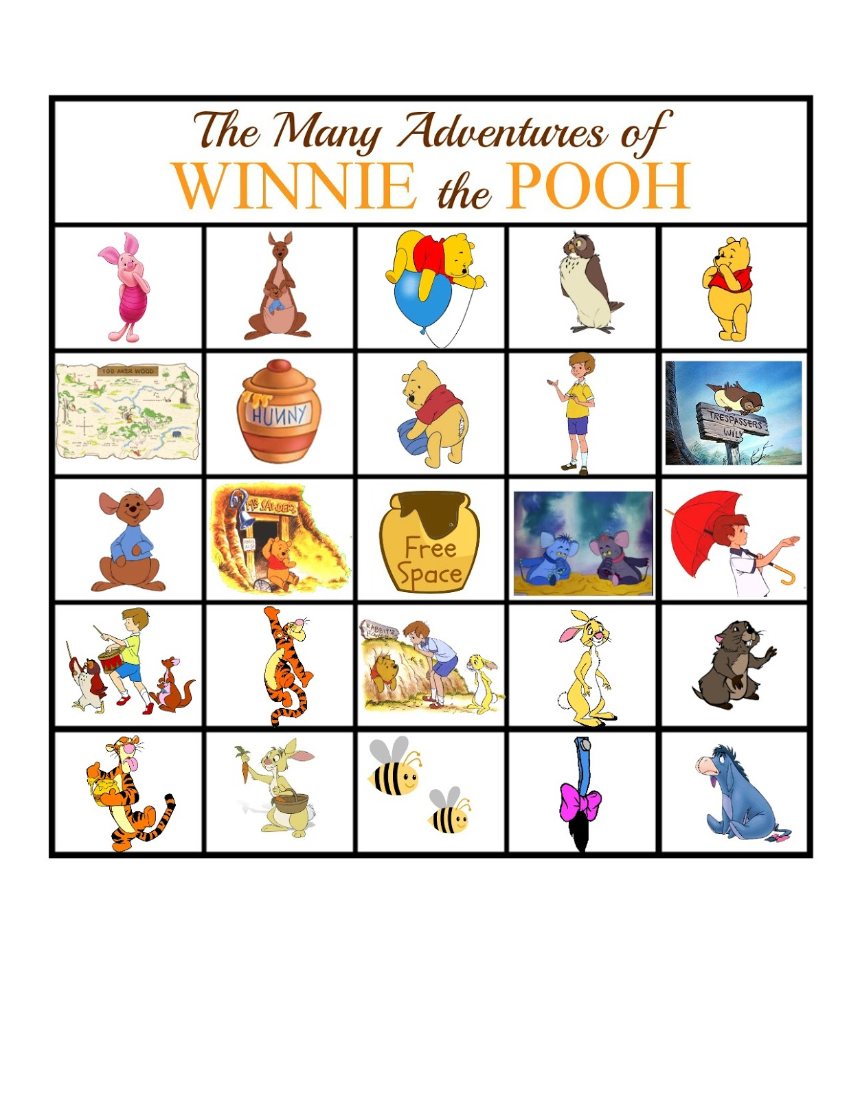 The Many Adventures Of Winnie The Pooh BINGO Game Sweet 