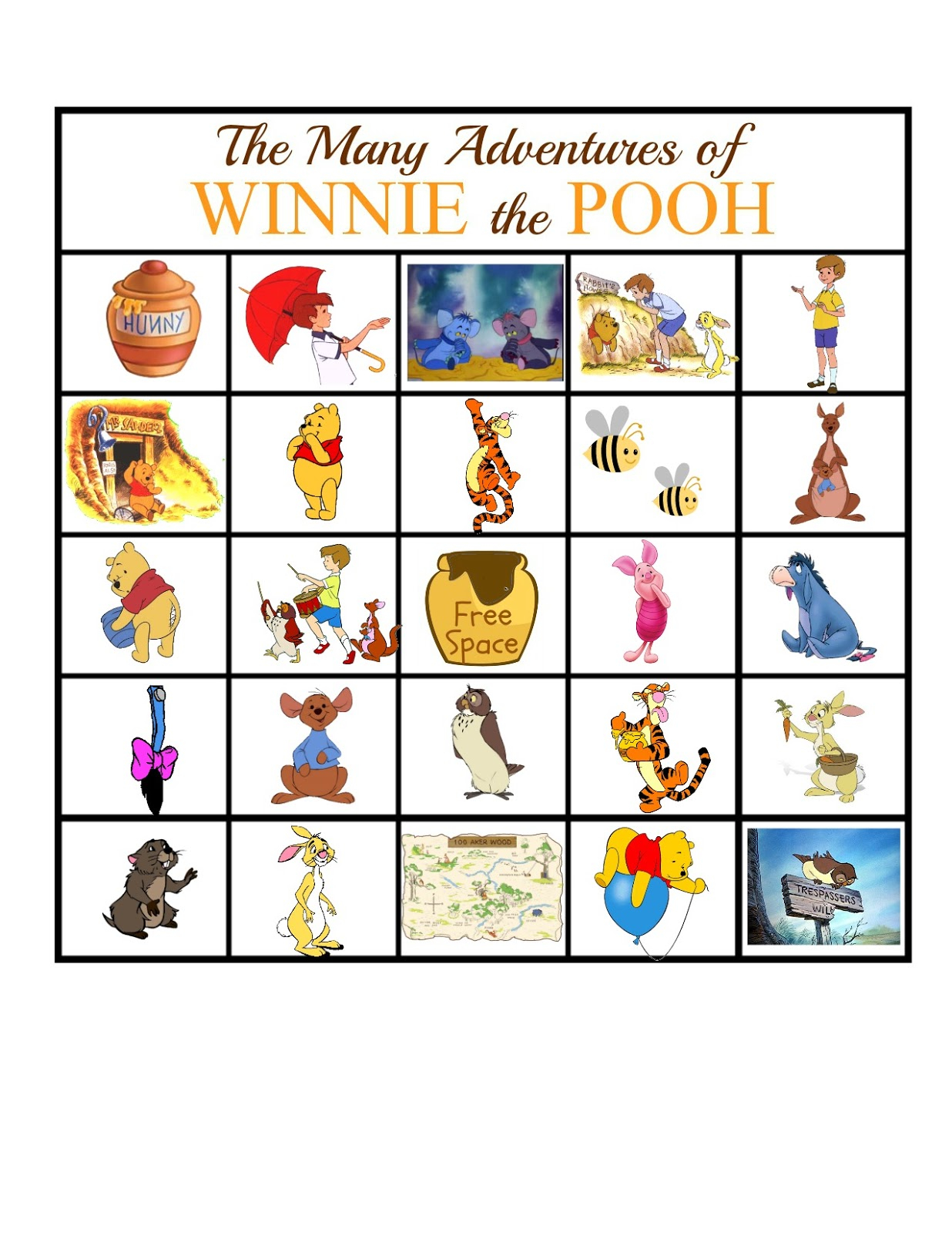 The Many Adventures Of Winnie The Pooh BINGO Game Sweet 
