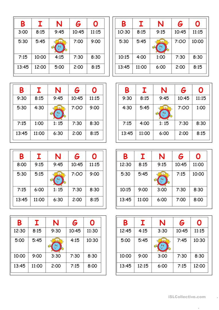 Time Bingo English Esl Worksheets For Distance Learning 