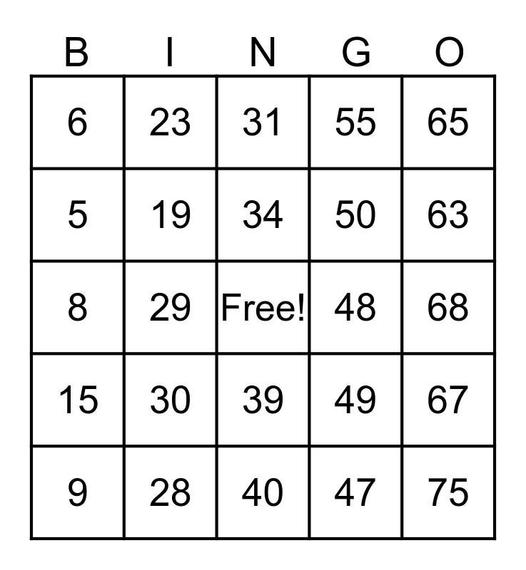 Traditional Bingo Card
