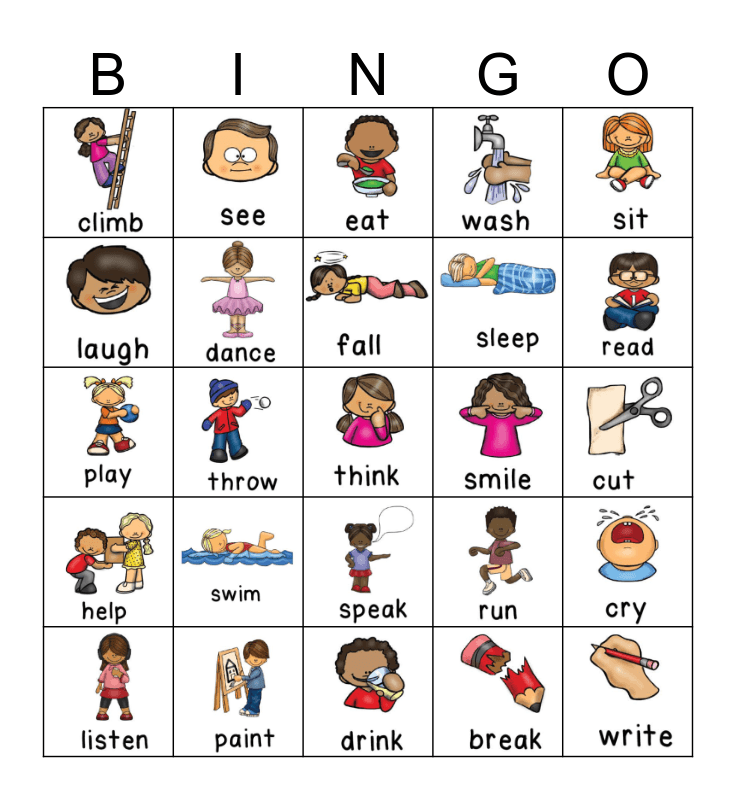 Verbs Bingo Card