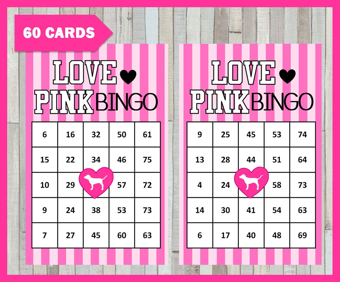 Victorias Secret Pink Bingo Game 60 Cards Pink Bingo Cards 