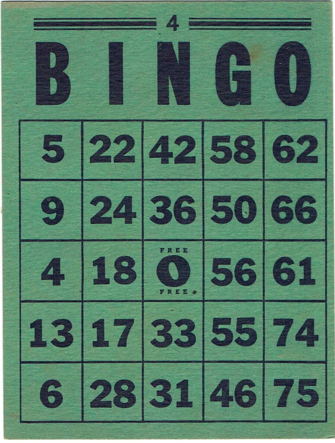 Vintage Transogram Bingo Card Green And Whiteassemblager 