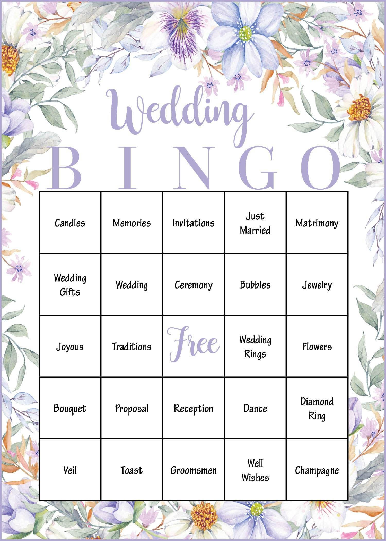 Wedding Bingo Cards PRINTABLE DOWNLOAD Prefilled 