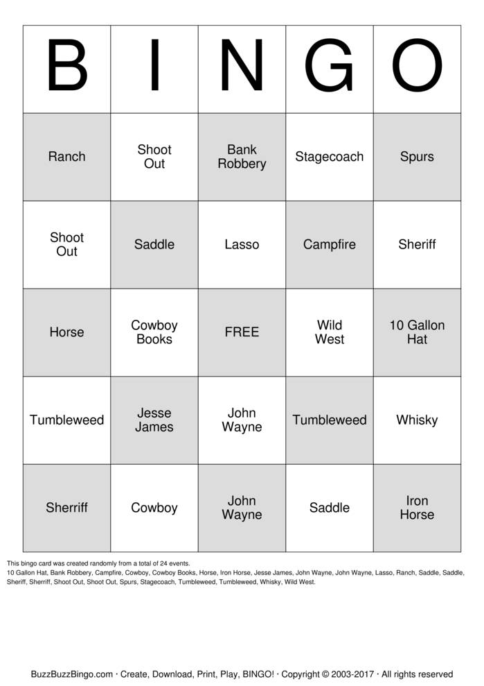 Western Bingo Cards To Download Print And Customize 