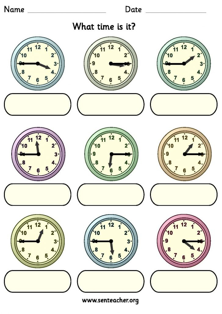 Worksheet Containing 9 Analogue Clocks Showing Quarter To 