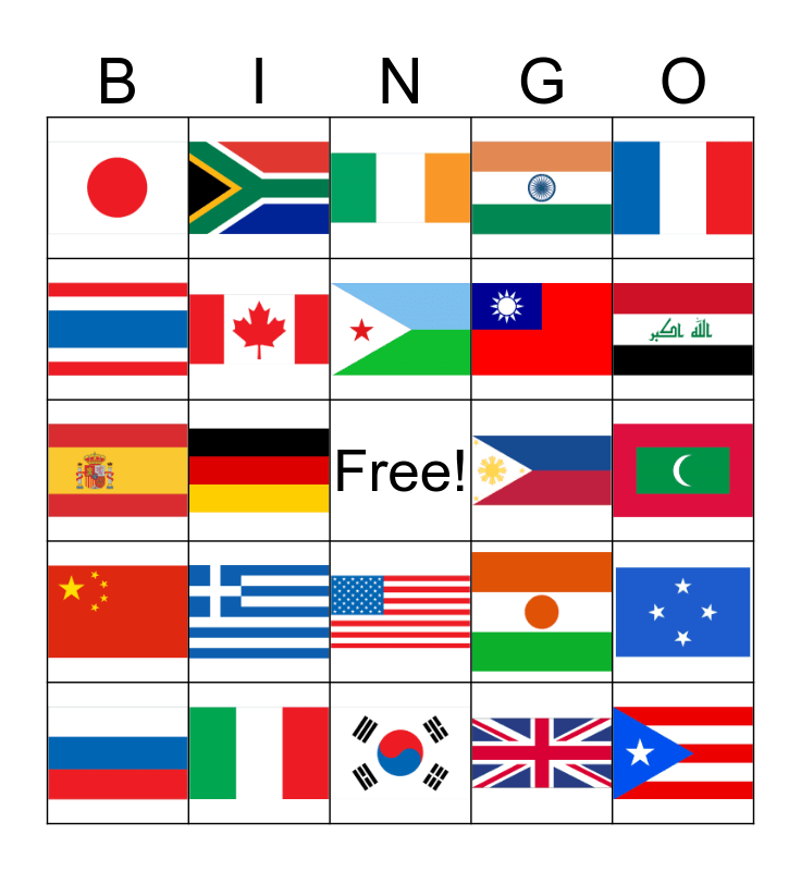 World Flags Bingo Card