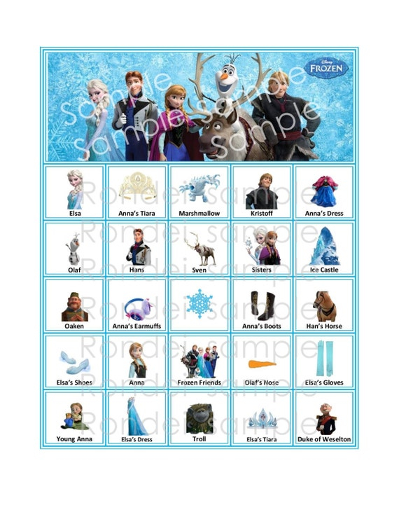 25 Cards Disney Frozen Princess Birthday Party Bingo By Rondei