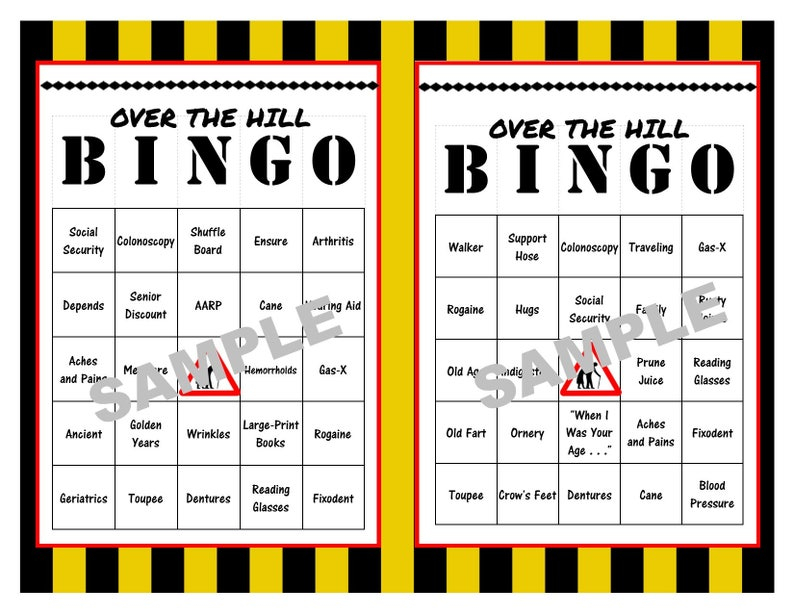 30 Printable Over the Hill BINGO Cards Milestone Birthdays Etsy