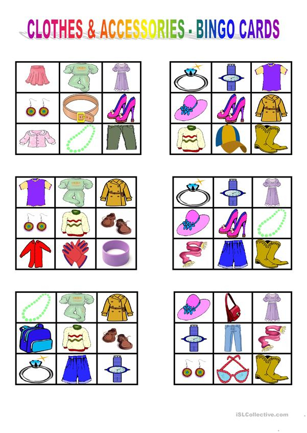 Clothes Accessories Bingo Cards Worksheet Free ESL Printable 