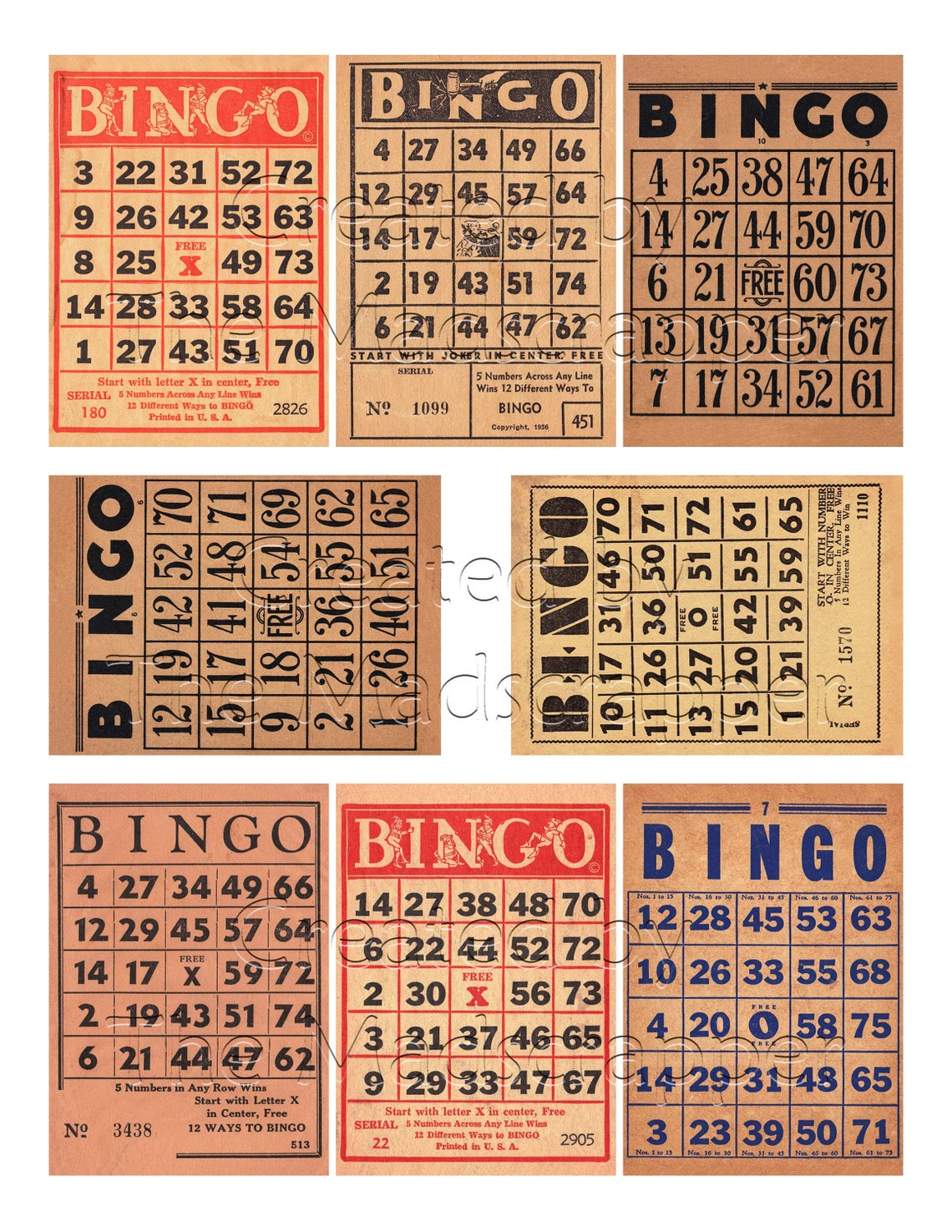 Digital Vintage Bingo Cards Vintage Bingo Printable And Etsy