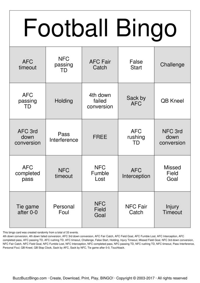 Football Bingo Cards To Download Print And Customize Football Bingo Cards To Download Print And Customize