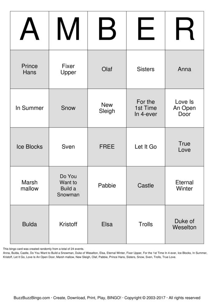FROZEN Bingo Cards To Download Print And Customize 