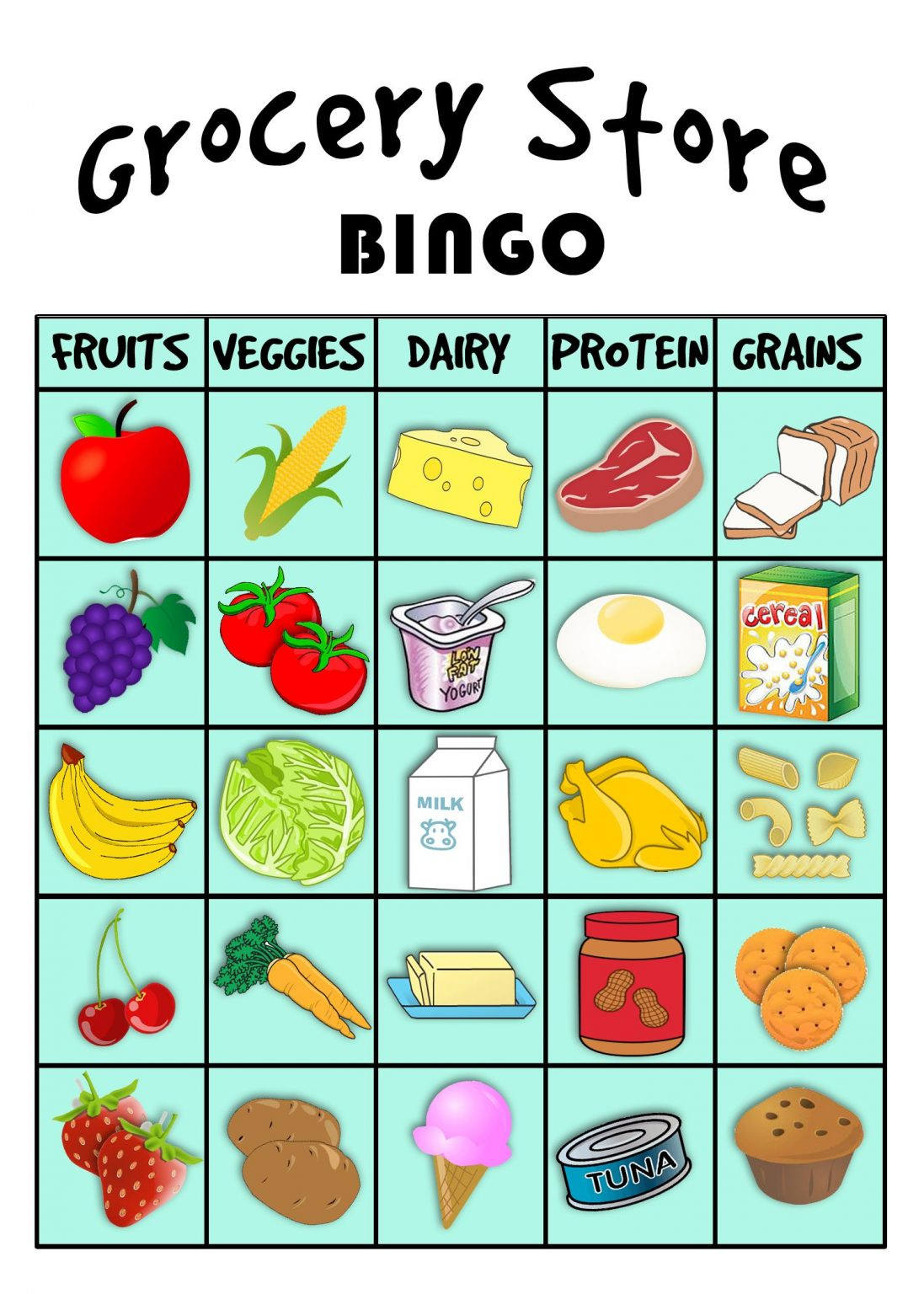 Grocery Store Bingo Preschool Food Food Groups For Kids Printable 