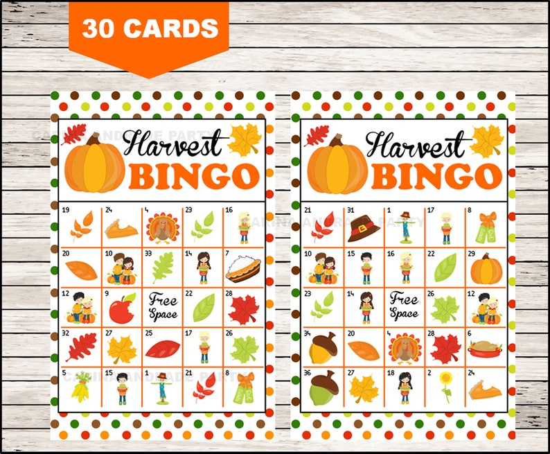 Harvest Fall Autumn Bingo Game Printable 30 Different Etsy