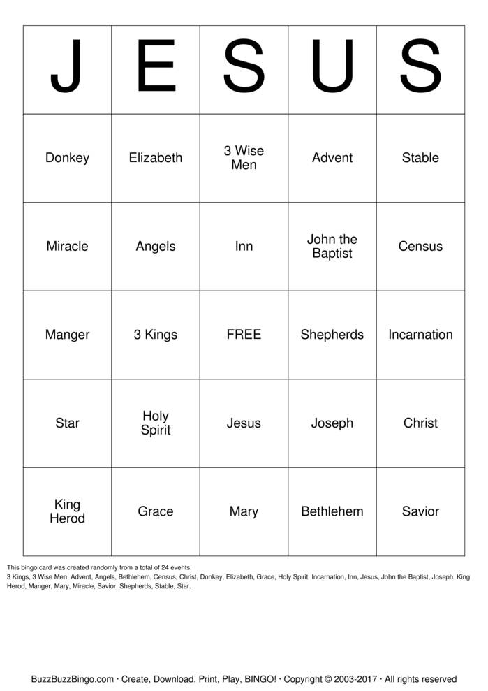 JESUS Bingo Cards To Download Print And Customize