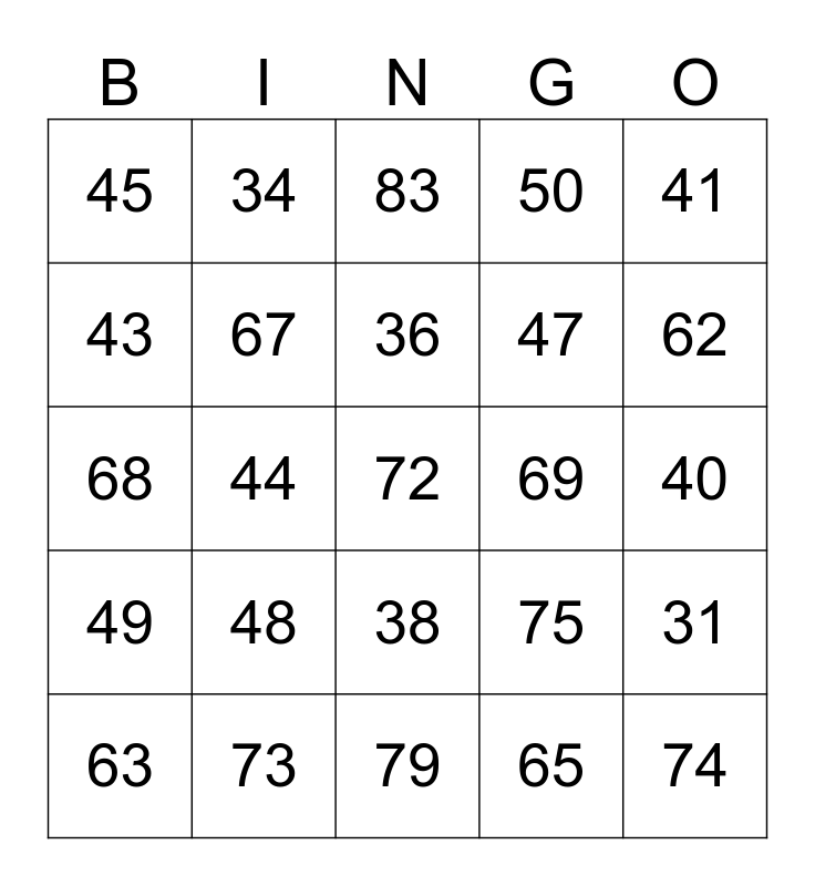 Number BINGO 1 90 Bingo Card