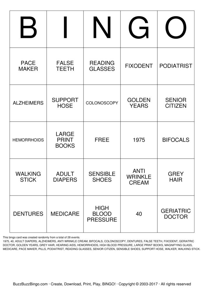OVER THE HILL Bingo Cards To Download Print And Customize 