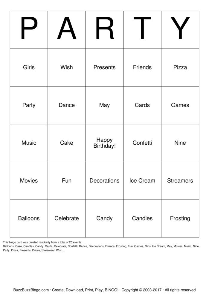 PARTY Bingo Cards To Download Print And Customize 