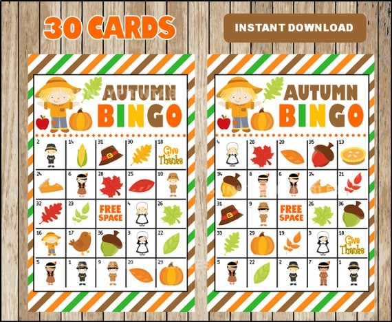 Printable 30 Fall Autumn Bingo Cards Printable Harvest Bingo