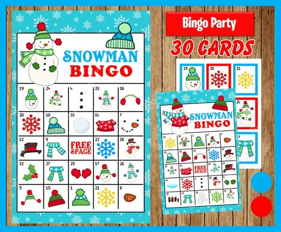 Printable 30 Snowman Bingo Cards Printable Winter Bingo Game