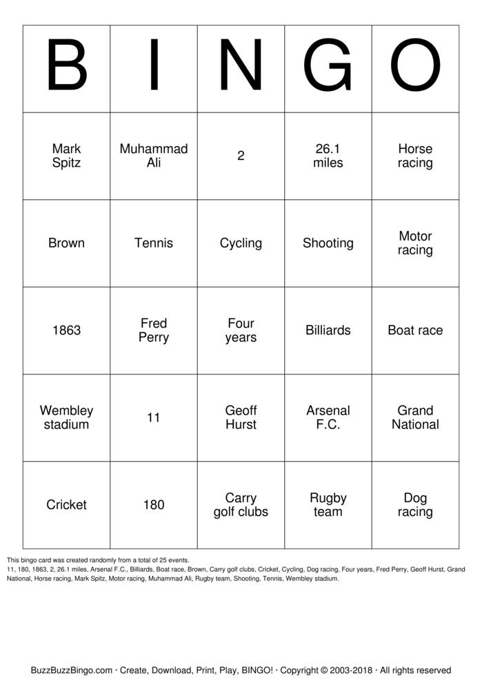 Sport Bingo Cards To Download Print And Customize