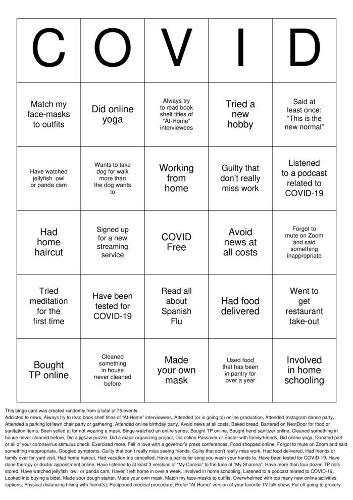Stay At Home Human Bingo Bingo Cards To Download Print And Customize 